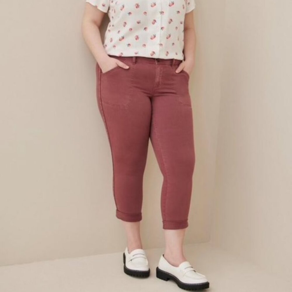 Crop Aviator Skinny Stretch Twill Mid-Rise Pant from Torrid 26 Burgundy NWOT